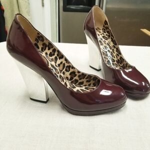 Sergio Zelcer NWOB Mirrored Coned Block Heel Maroon Shoe‎ Purple sole 7.5